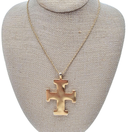 1980's Anne Klein Couture Modernist Cross Pendant Necklace