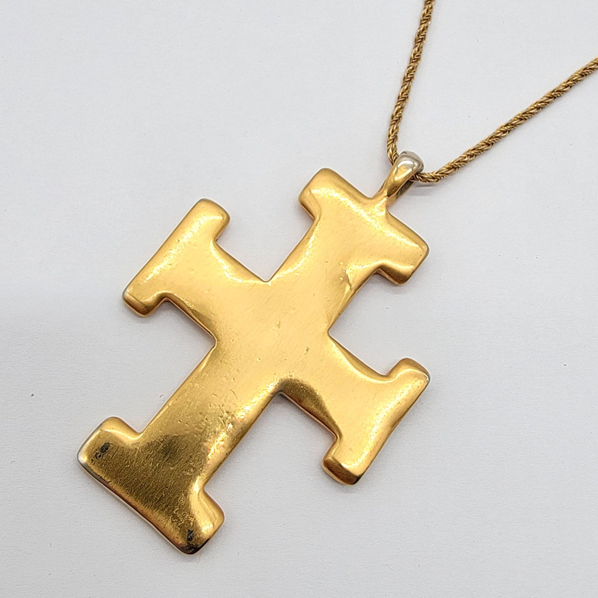1980's Anne Klein Couture Modernist Cross Pendant Necklace