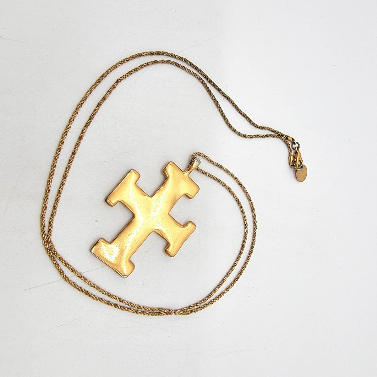 1980's Anne Klein Couture Modernist Cross Pendant Necklace