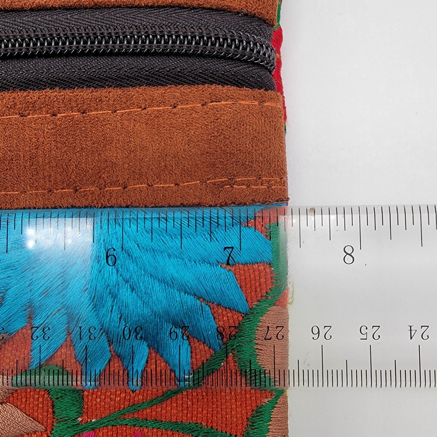 Handcrafted Guatemalan Embroidered Floral & Leather Crossbody Bag Worry Doll Zipper Pull