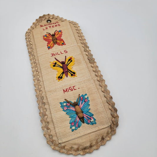 Vintage Bahamas Woven Wall Organizer With Butterfly Design For Letters Bills & Misc