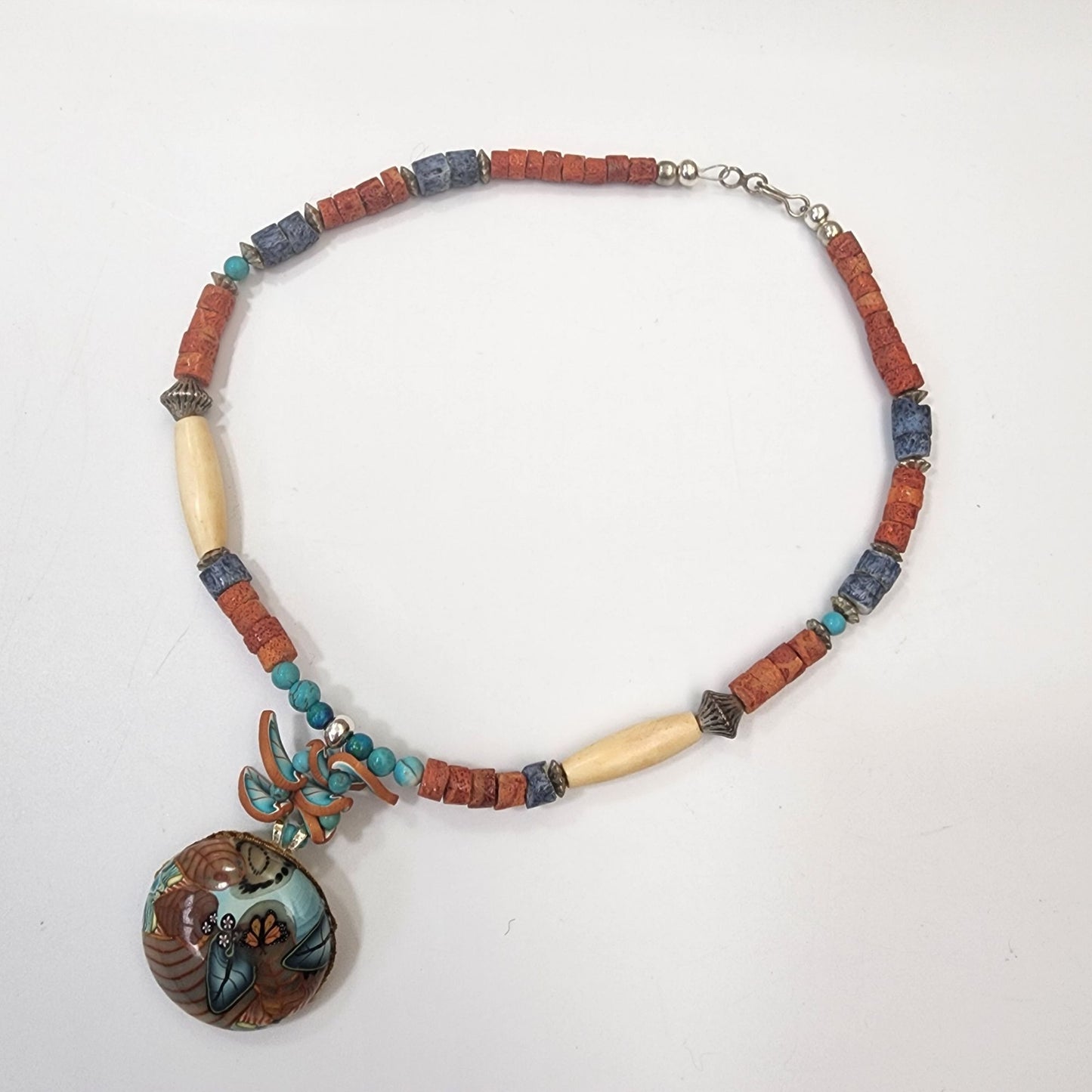 Hand-Painted Indigenous Art Pottery Pendant, Necklace & Earrings Set