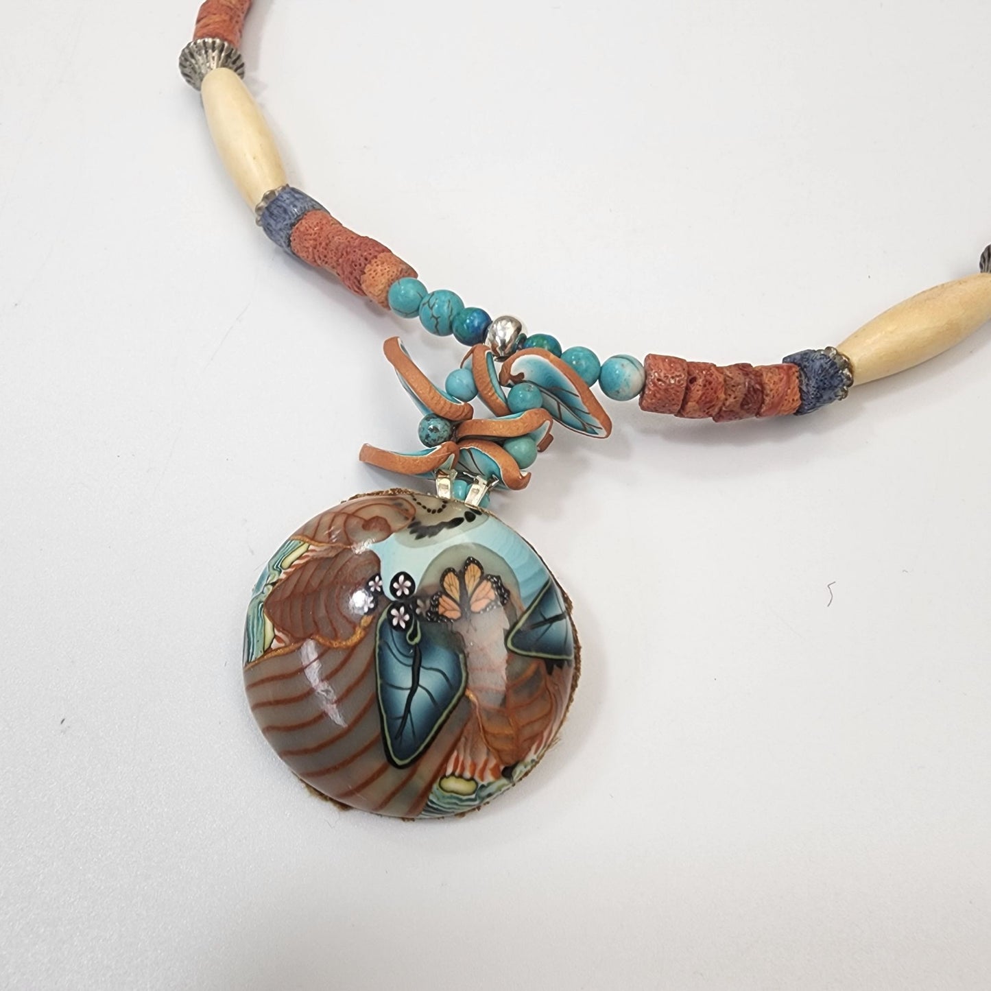 Hand-Painted Indigenous Art Pottery Pendant, Necklace & Earrings Set