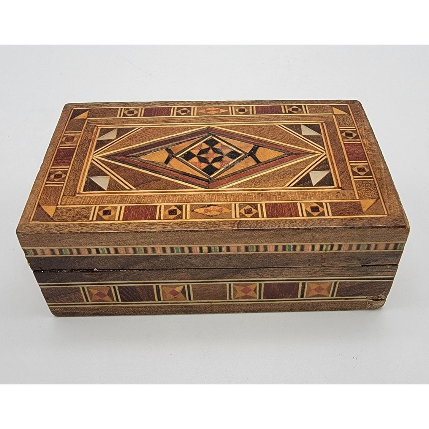 Vintage Mosaic Inlay Marquetry Wood Box Middle Eastern