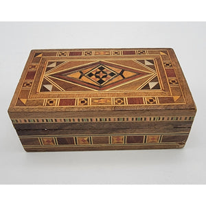Vintage Mosaic Inlay Marquetry Wood Box Middle Eastern