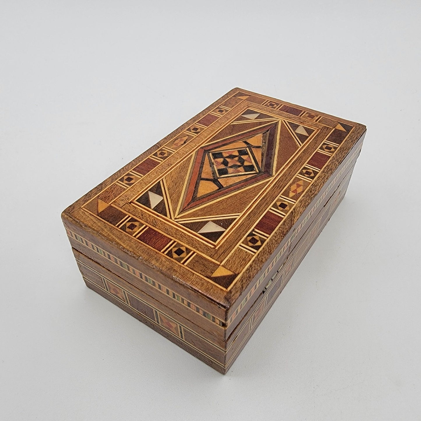 Vintage Mosaic Inlay Marquetry Wood Box Middle Eastern