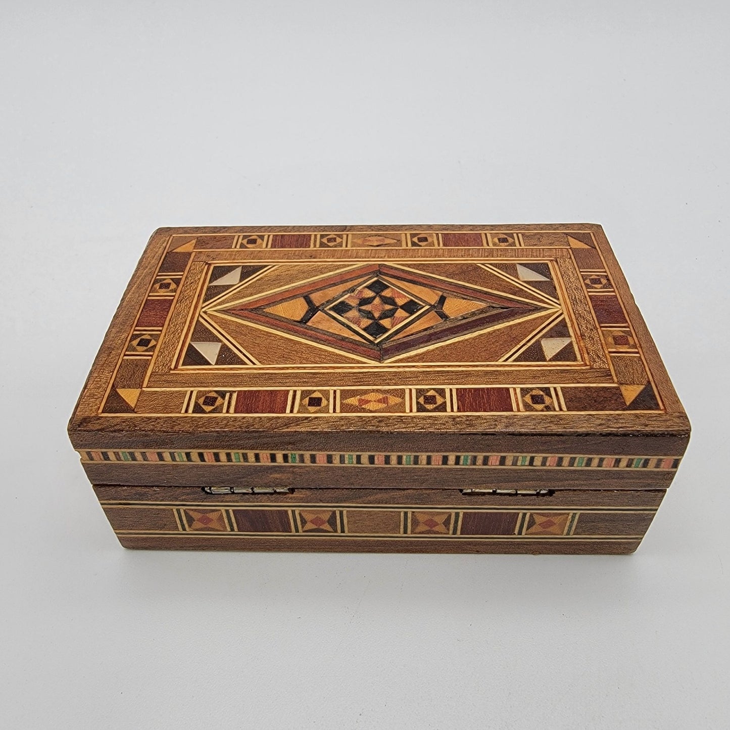 Vintage Mosaic Inlay Marquetry Wood Box Middle Eastern