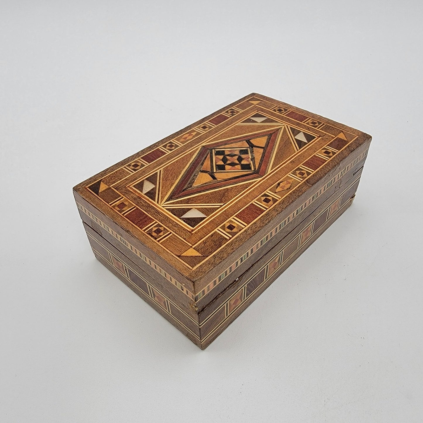 Vintage Mosaic Inlay Marquetry Wood Box Middle Eastern
