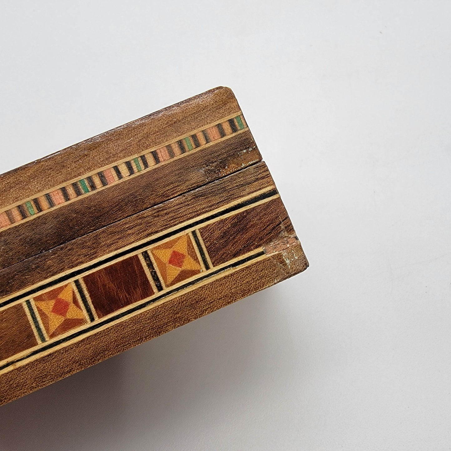 Vintage Mosaic Inlay Marquetry Wood Box Middle Eastern