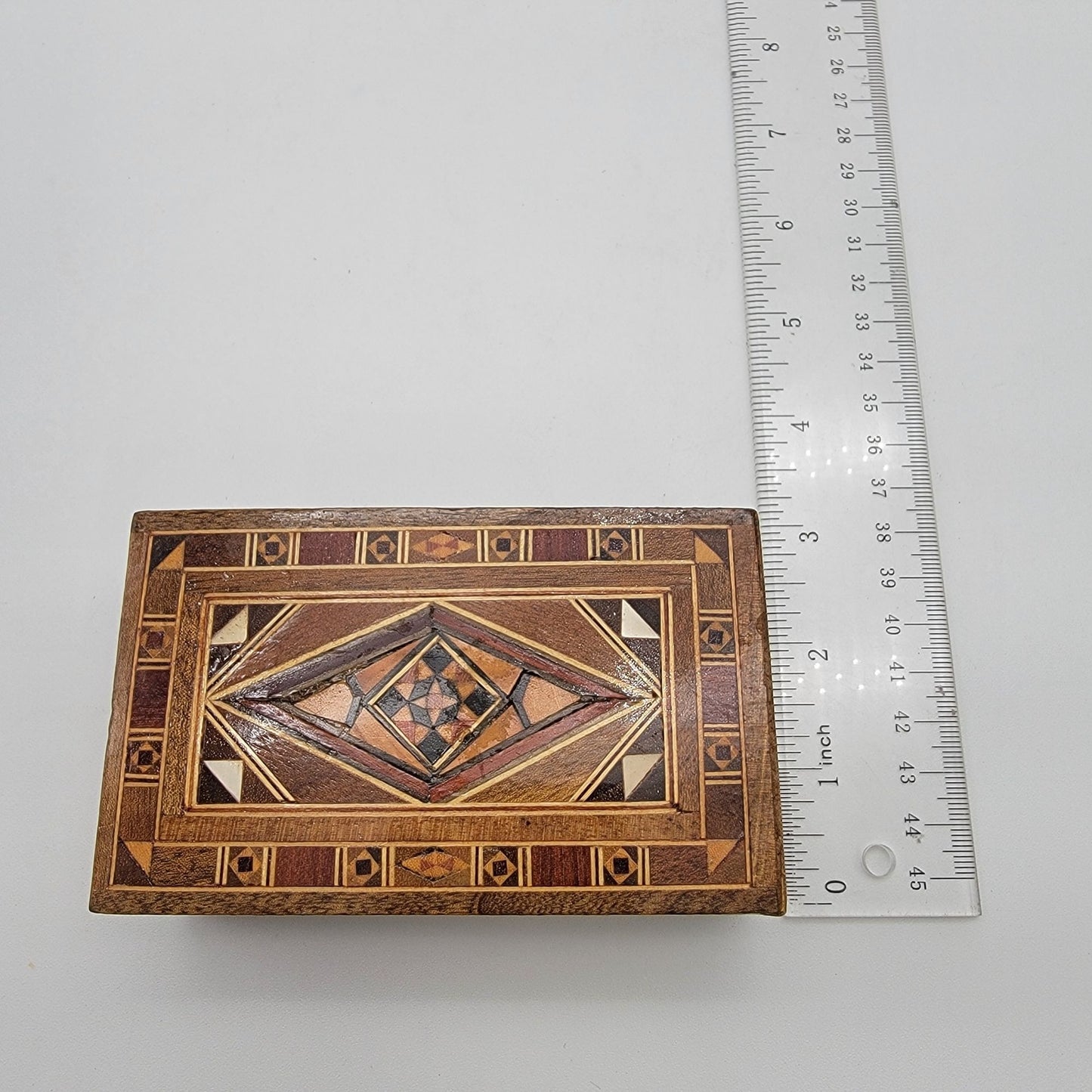 Vintage Mosaic Inlay Marquetry Wood Box Middle Eastern