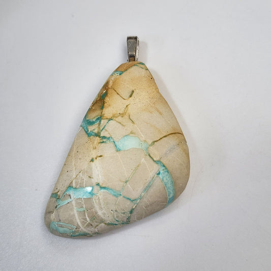 Artisan Royston Ribbon Turquoise Gemstone Cabochon Pendant