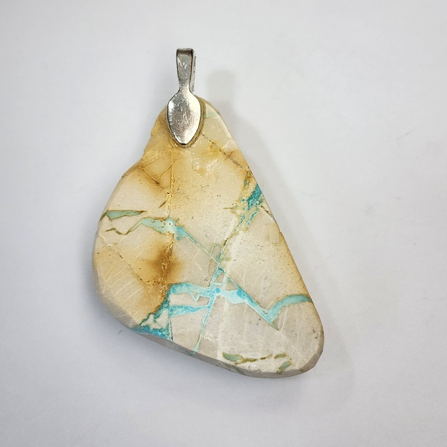 Artisan Royston Ribbon Turquoise Gemstone Cabochon Pendant