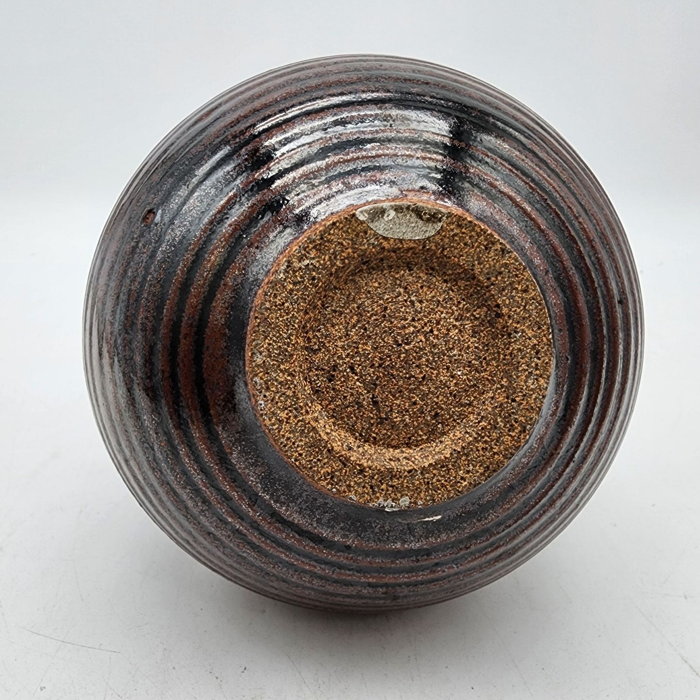 Vintage Handcrafted Signed Art Pottery Vase With Glossy Glaze & Subtle Stripes