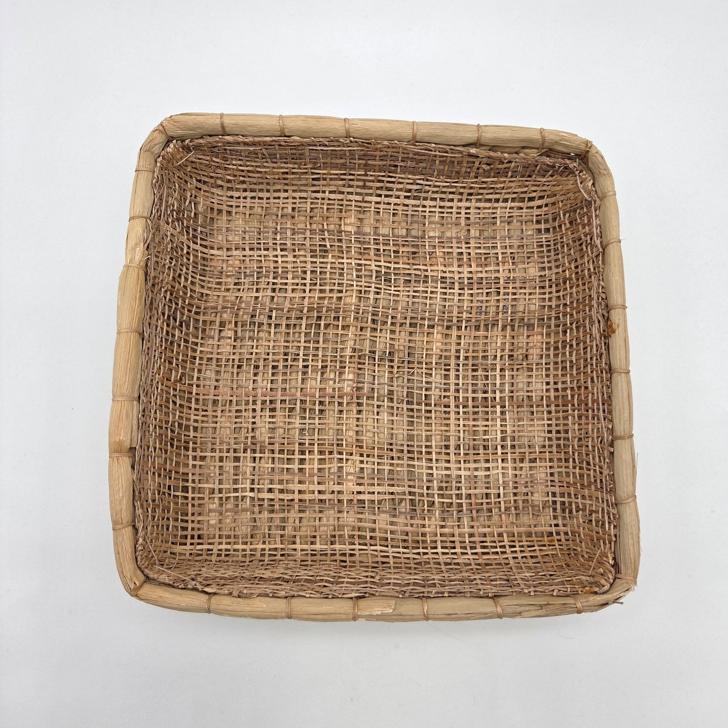 Vintage Wicker & Rattan Woven Square Basket