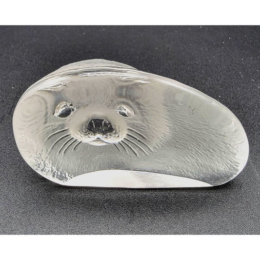 Mats Jonasson Crystal Baby Harp Seal Sea Lion Pup Paperweight Signed M Jonasson Sweden 3303