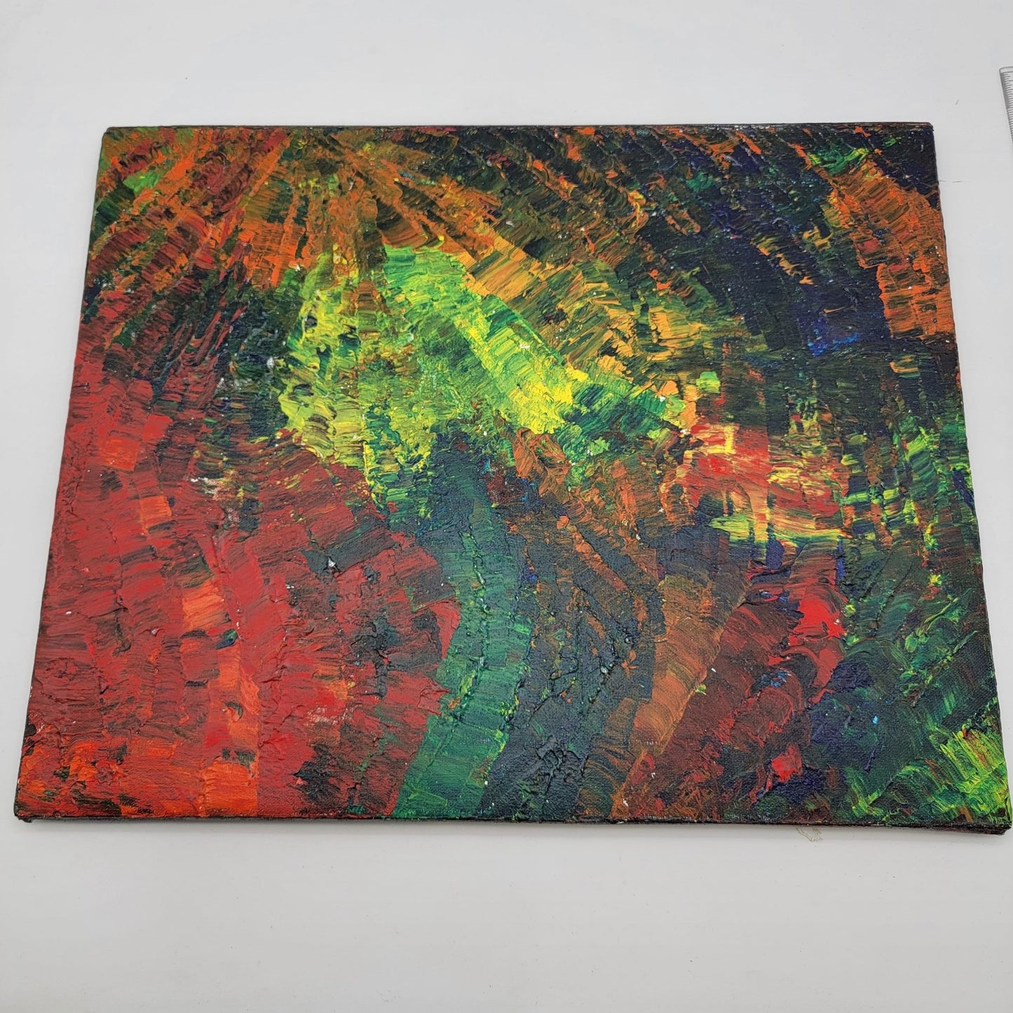 Abstract Impasto Original Painting On Canvas By June Lowe Vibrant Red Green Yellow