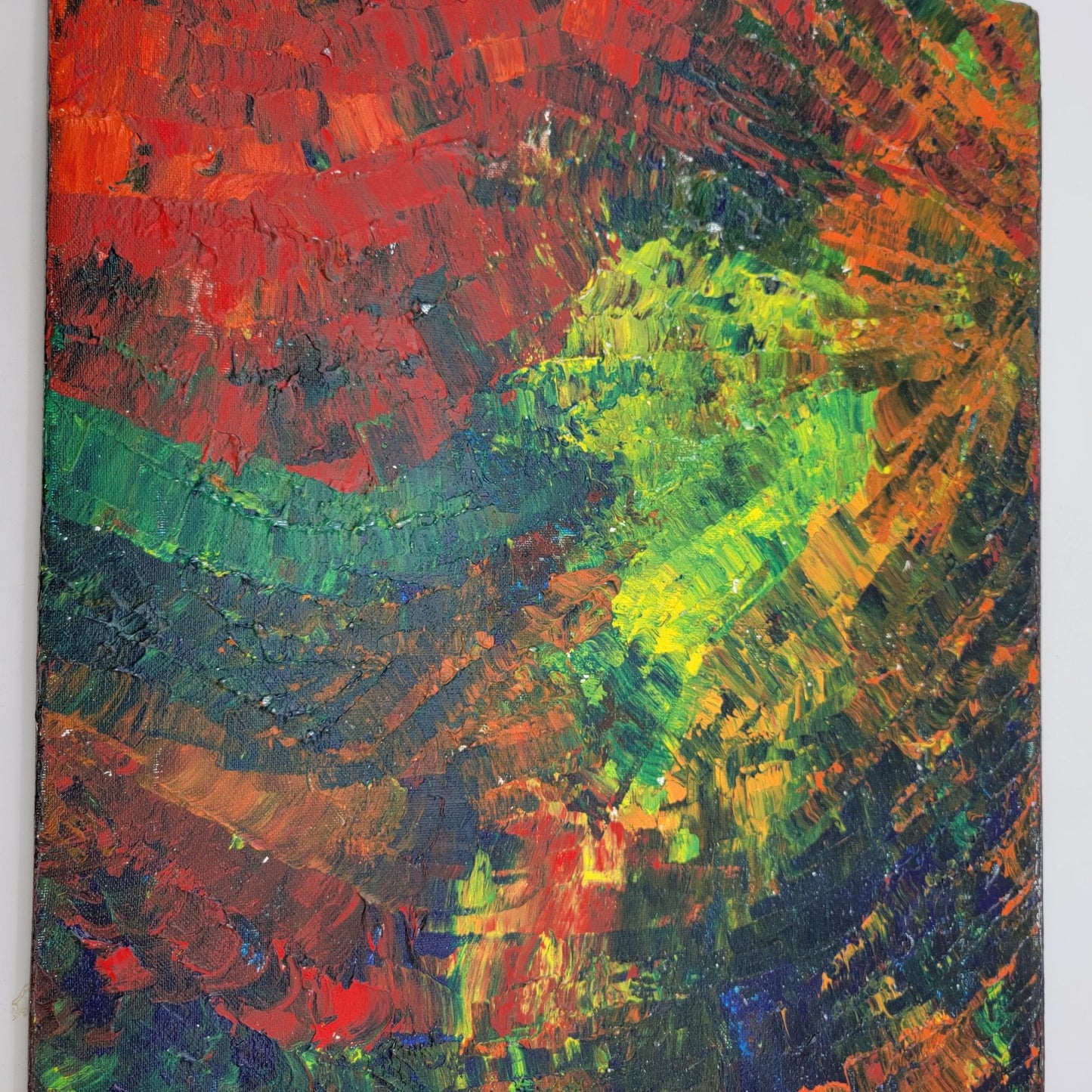 Abstract Impasto Original Painting On Canvas By June Lowe Vibrant Red Green Yellow