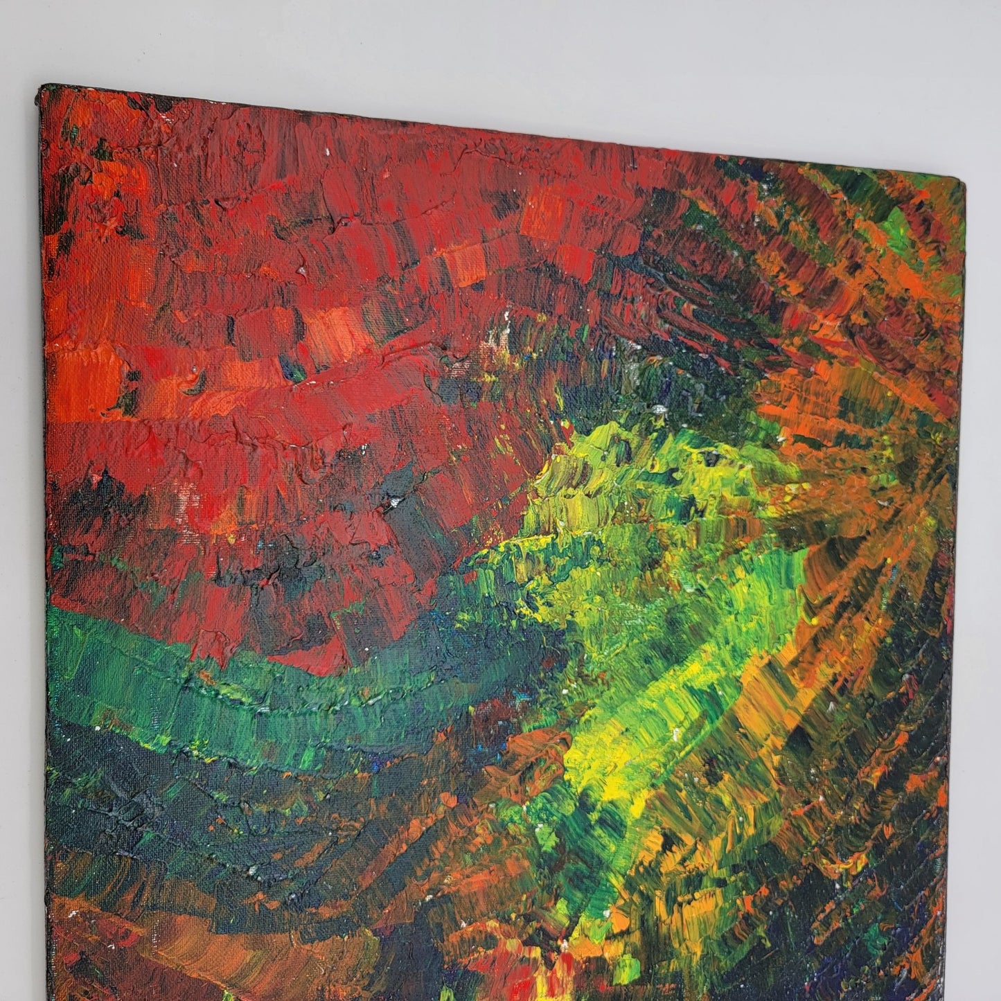 Abstract Impasto Original Painting On Canvas By June Lowe Vibrant Red Green Yellow