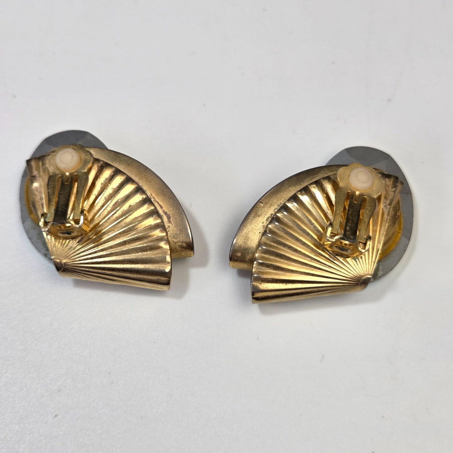 Vintage Large Aurora Borealis Oval Rhinestone Clip On Earrings