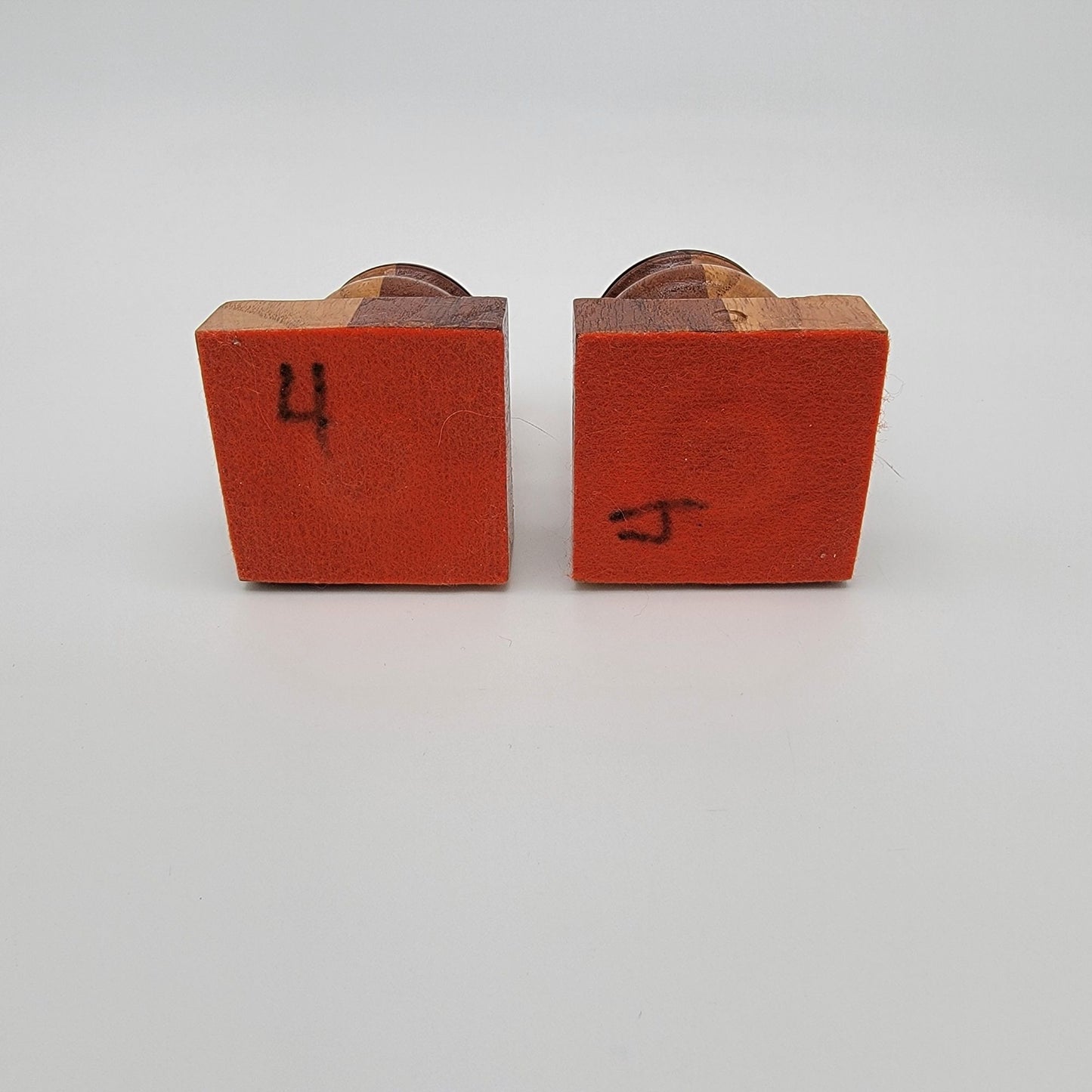 Vintage Hand-Turned Marquetry Wood Candle Holders Set Of 2