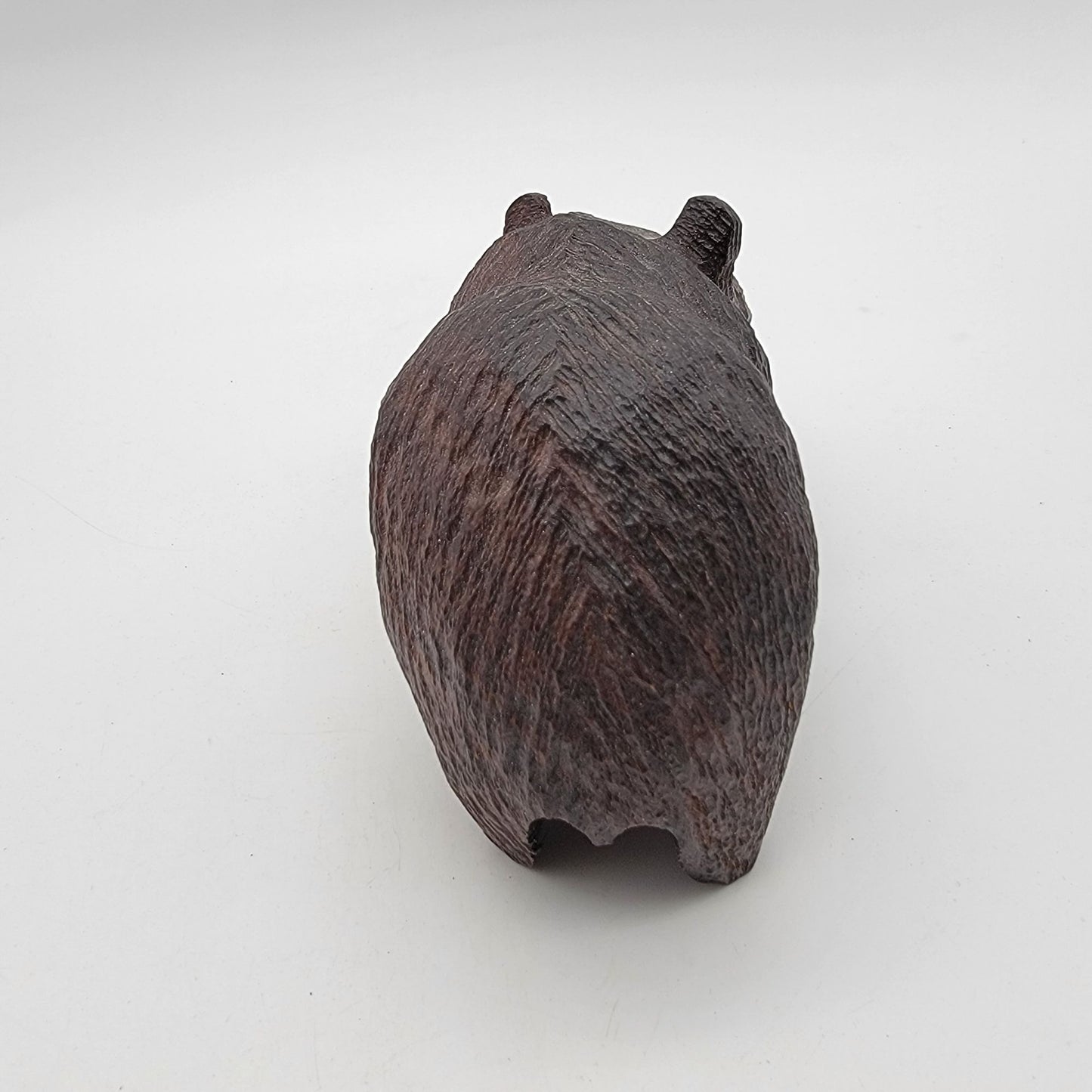 Japanese Kibori Kuma Carved Wooden Bear With Fish Figurine