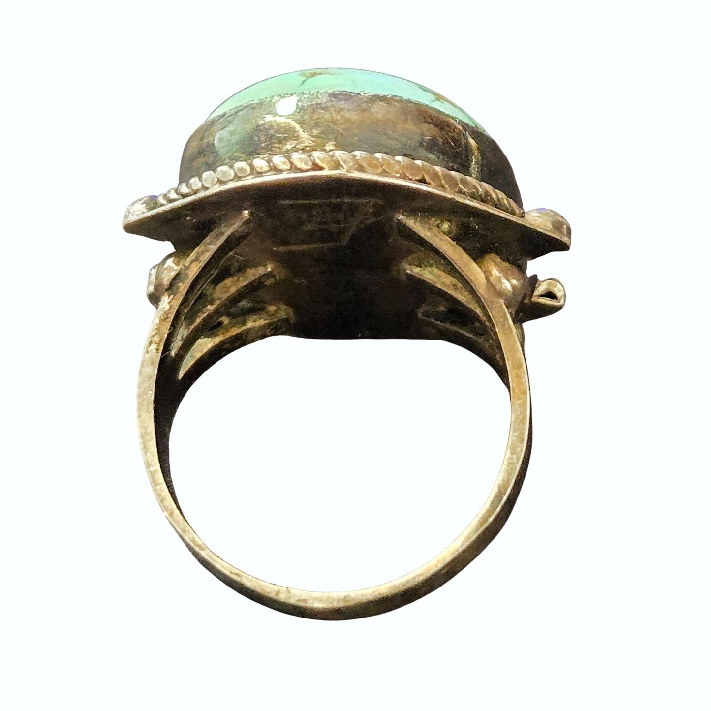 Vintage Signed Sterling Royston Turquoise Navajo Twisted Rope Bezel Ring Size 8.25