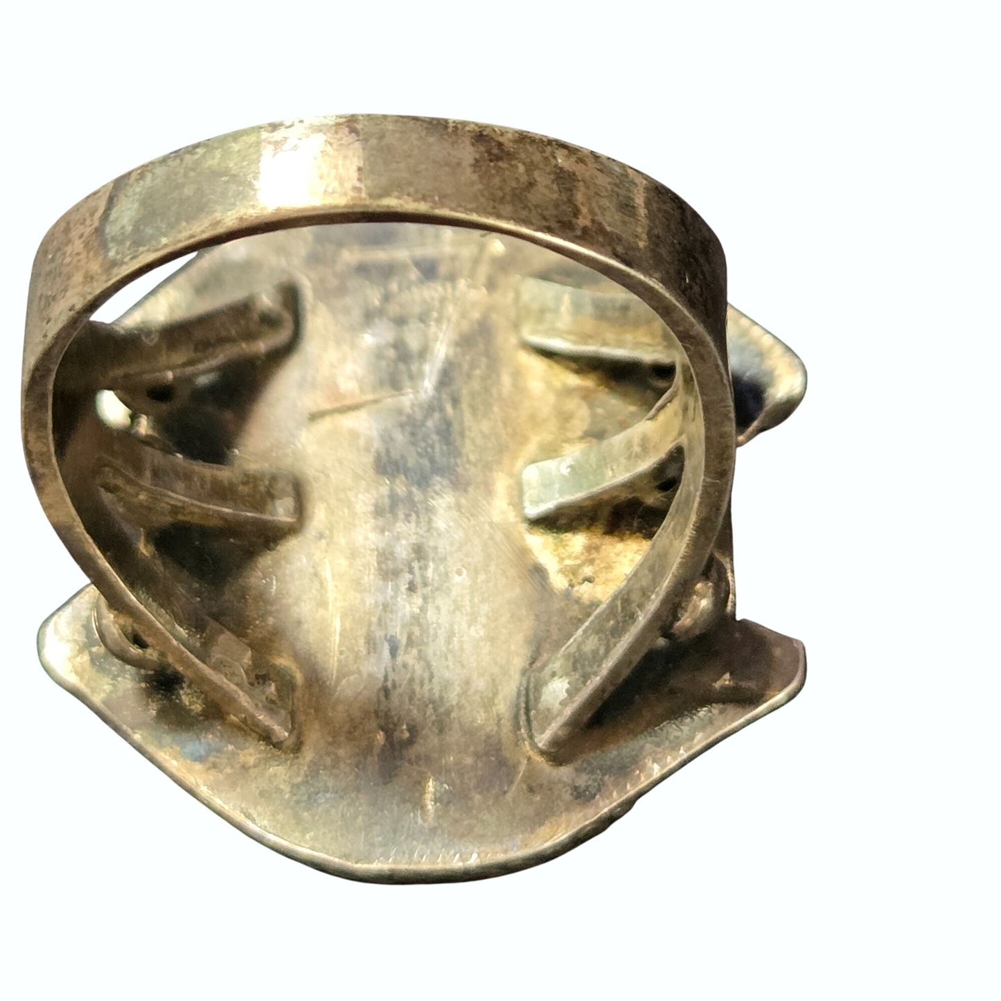 Vintage Signed Sterling Royston Turquoise Navajo Twisted Rope Bezel Ring Size 8.25