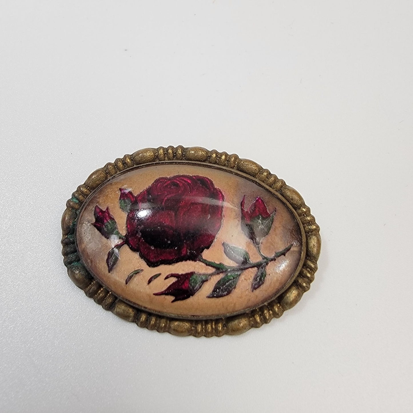 Antique 1910s Goofus Glass Rose Brooch