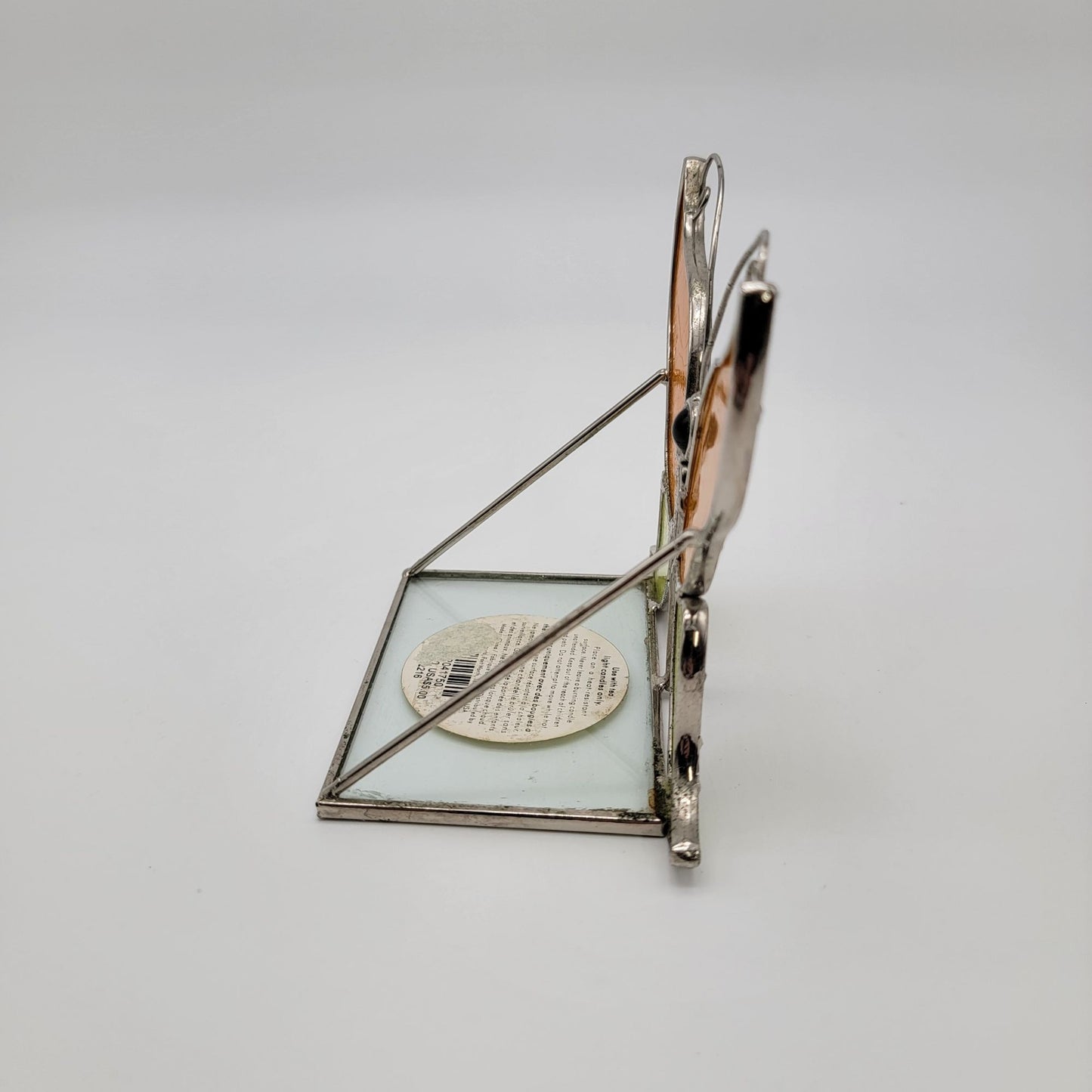 Stained Glass Butterfly Candle Holder Orange & Green