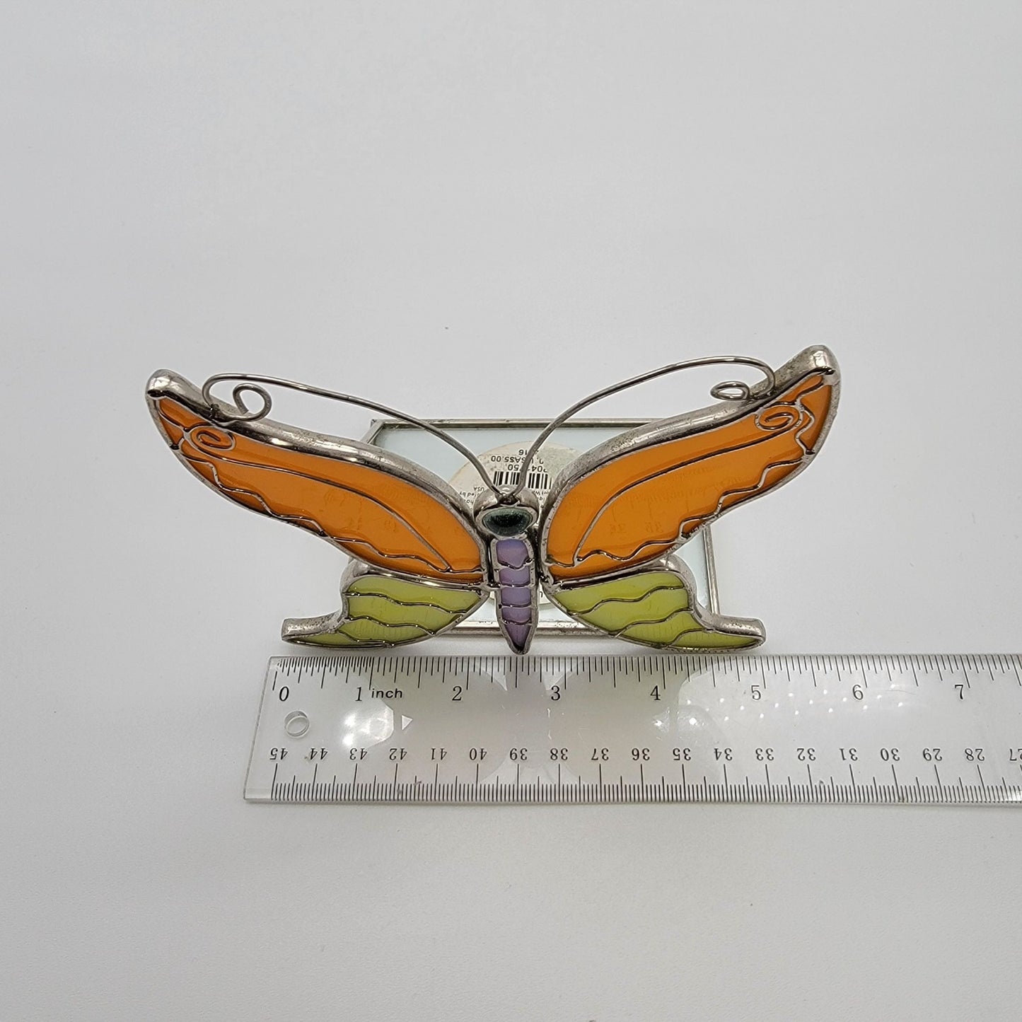 Stained Glass Butterfly Candle Holder Orange & Green