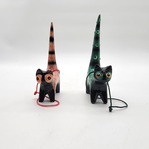 Pair Of Wooden Folk Art Cat Ornaments