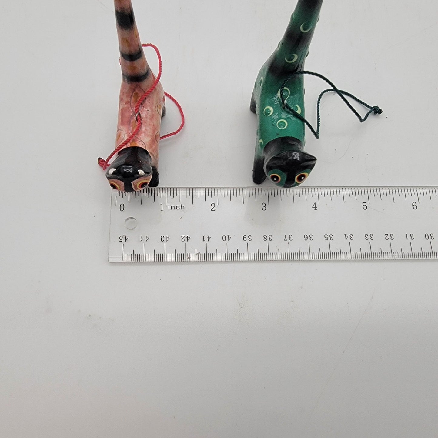 Pair Of Wooden Folk Art Cat Ornaments