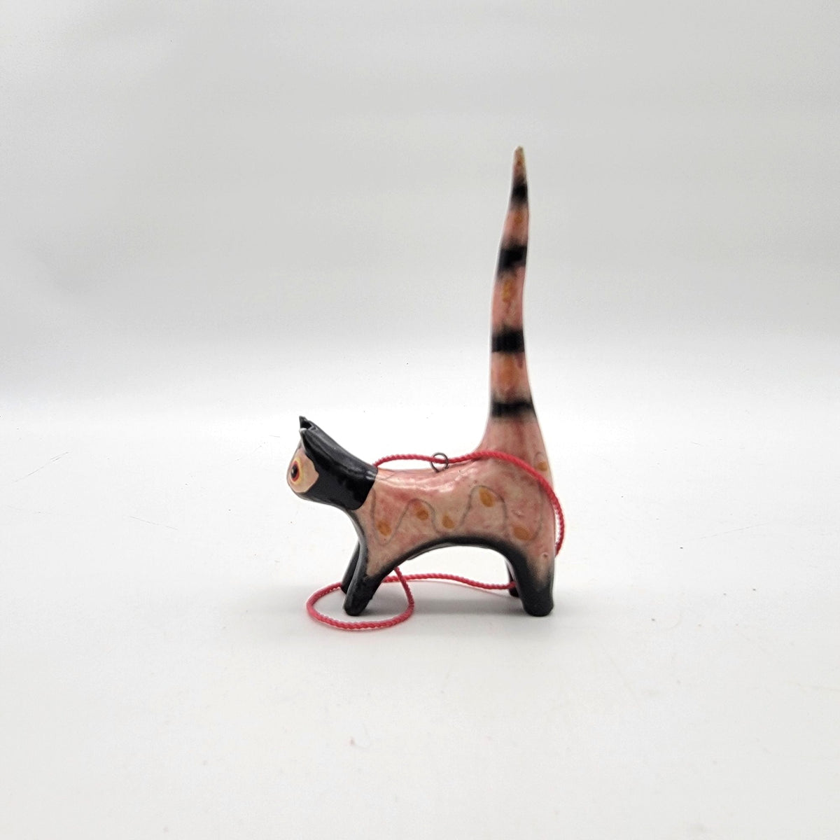 Pair Of Wooden Folk Art Cat Ornaments