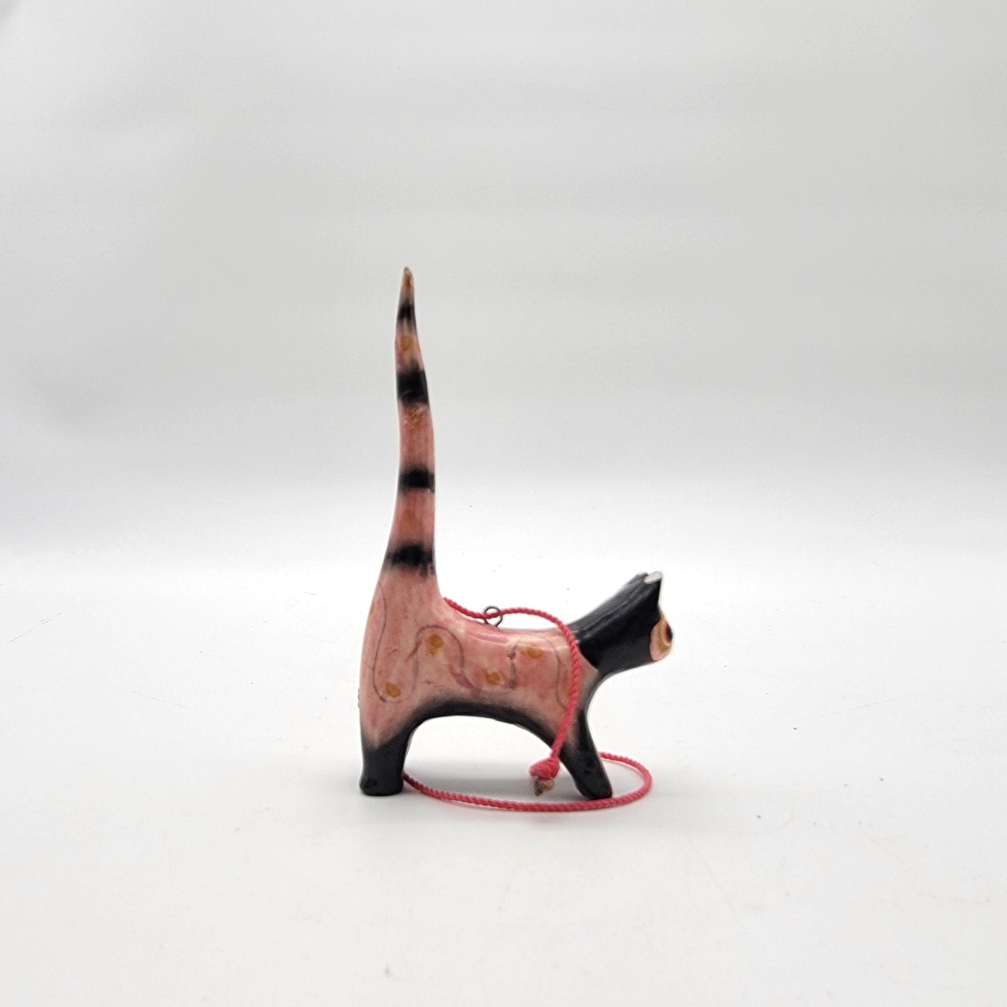 Pair Of Wooden Folk Art Cat Ornaments