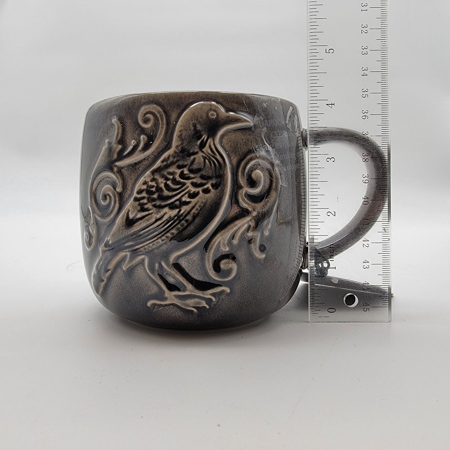 Salem St. Embossed Crow Raven Stoneware Mug
