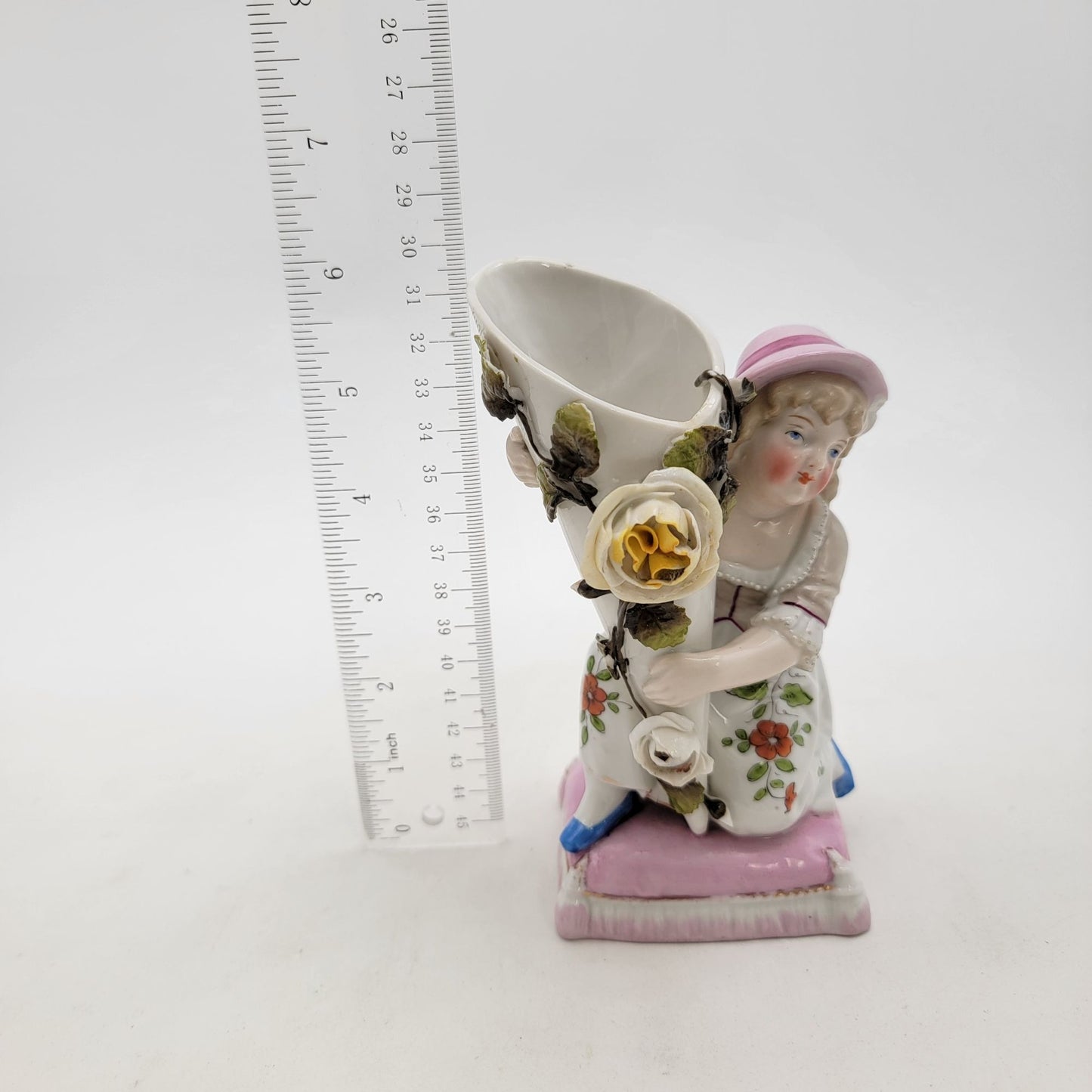 Antique Conta & Boehme German Porcelain Girl Cornet Bud Vase or Match Holder