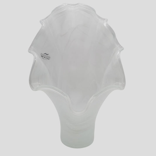 Large Vietri Onda Italian Art Glass White Fan Vase