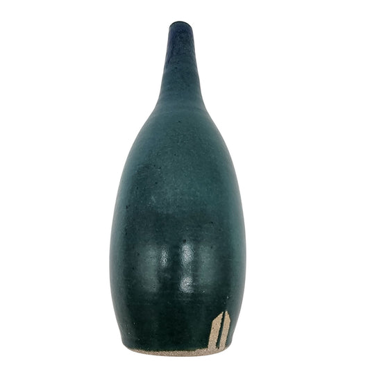 Signed LG Art Pottery Flared Vase Dark Green
