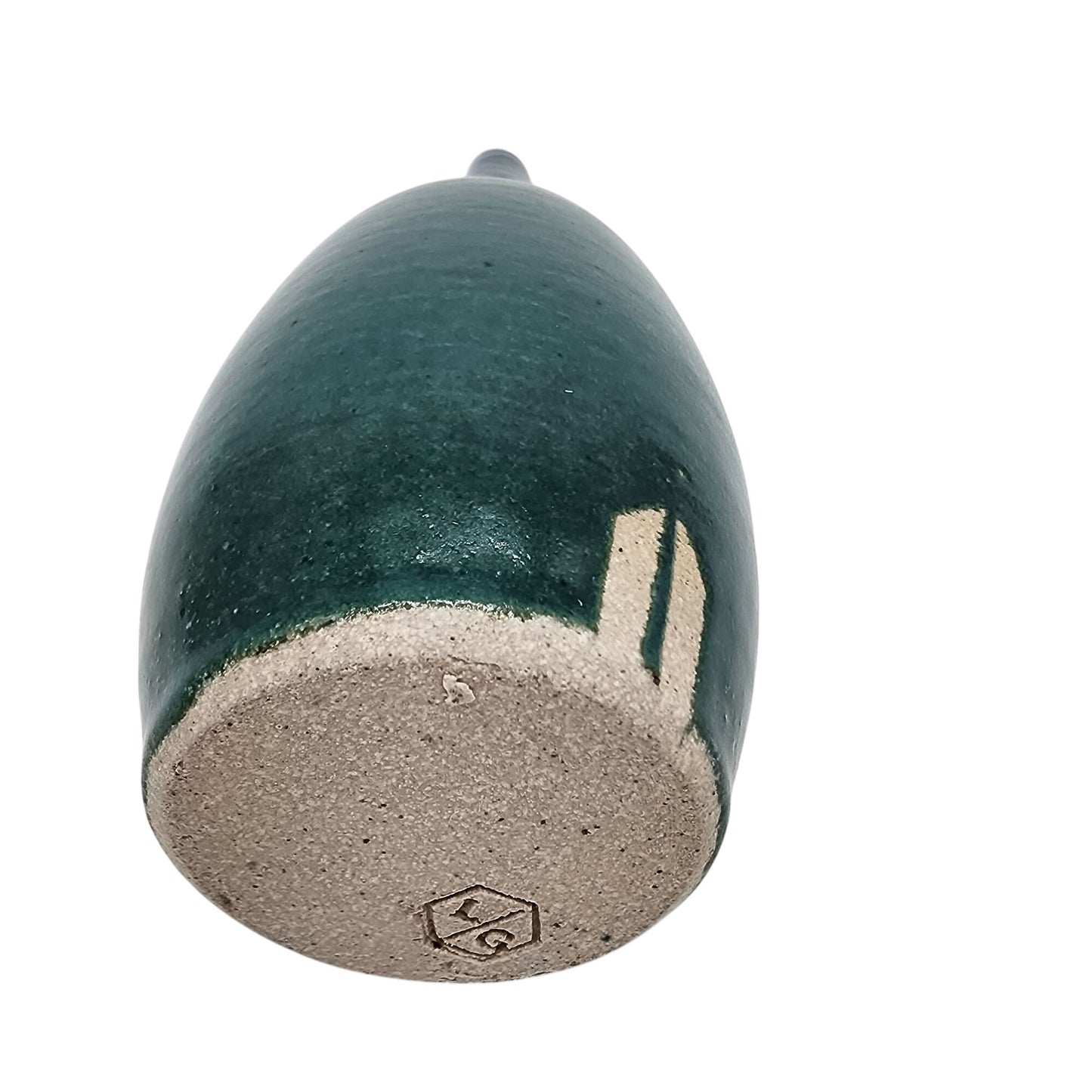Signed LG Art Pottery Flared Vase Dark Green
