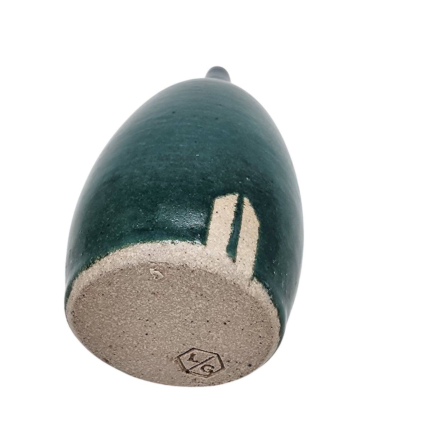 Signed LG Art Pottery Flared Vase Dark Green