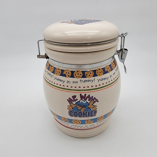 Vintage 2006 Sesame Street Cookie Monster "Me Want Cookies" Locking Canister Jar