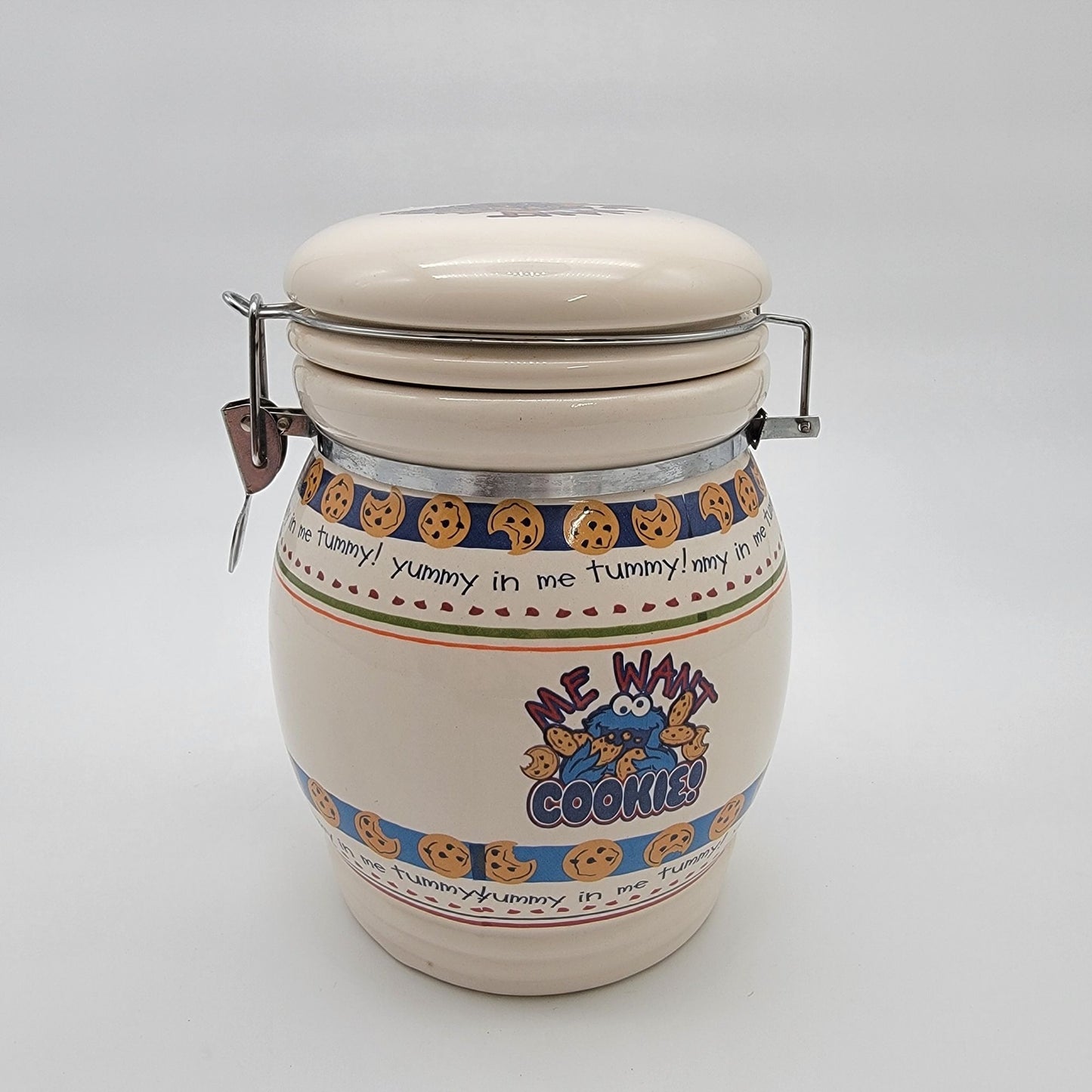 Vintage 2006 Sesame Street Cookie Monster "Me Want Cookies" Locking Canister Jar