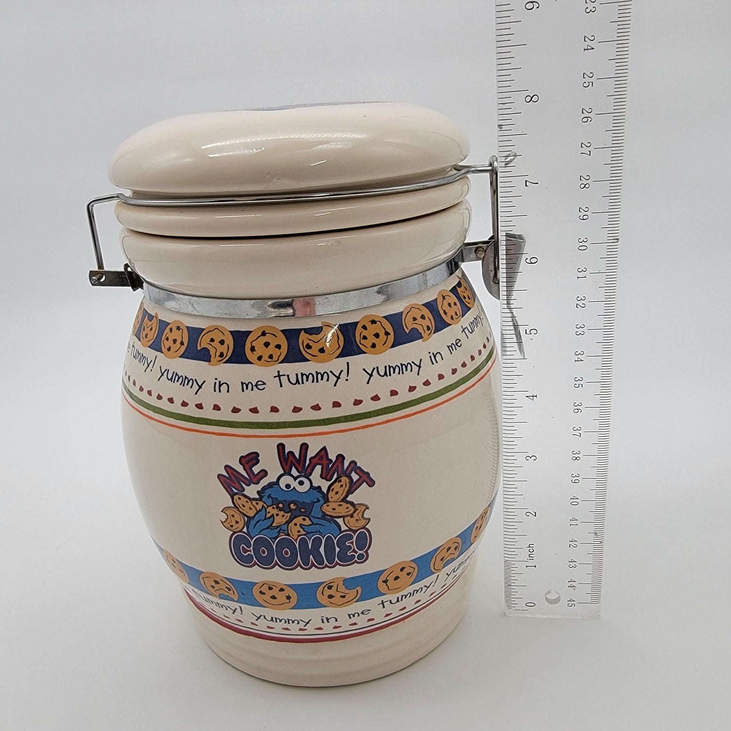 Vintage 2006 Sesame Street Cookie Monster "Me Want Cookies" Locking Canister Jar