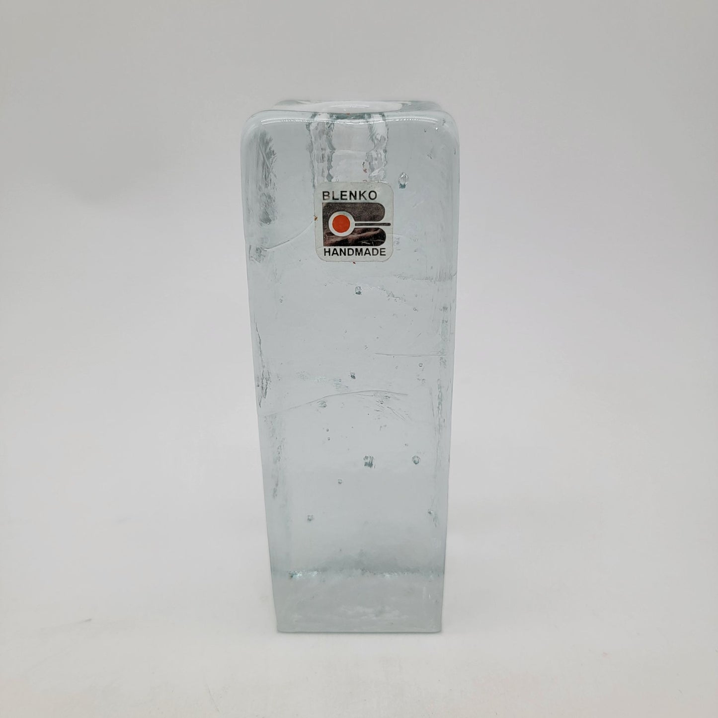 Blenko Handmade Glass Ice Cube Pillar Candle Holder Block B Label