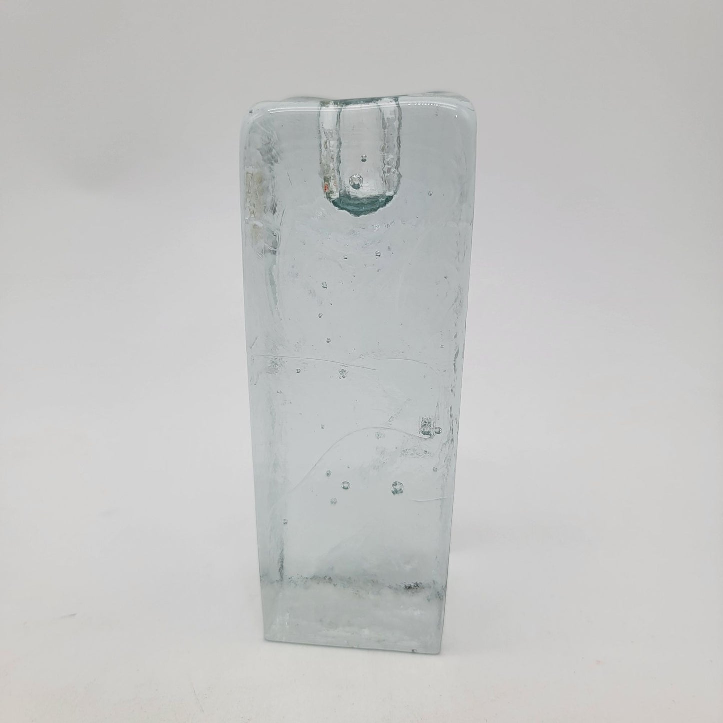 Blenko Handmade Glass Ice Cube Pillar Candle Holder Block B Label