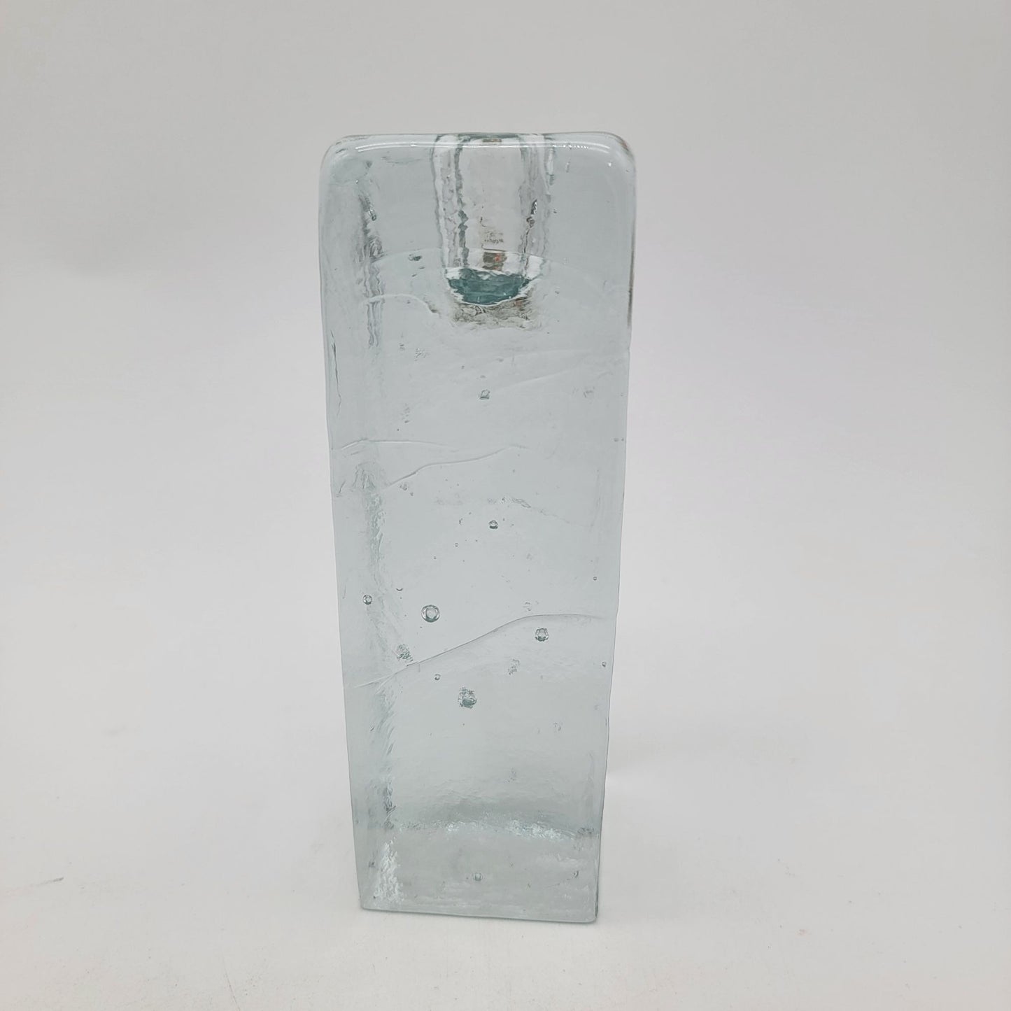 Blenko Handmade Glass Ice Cube Pillar Candle Holder Block B Label