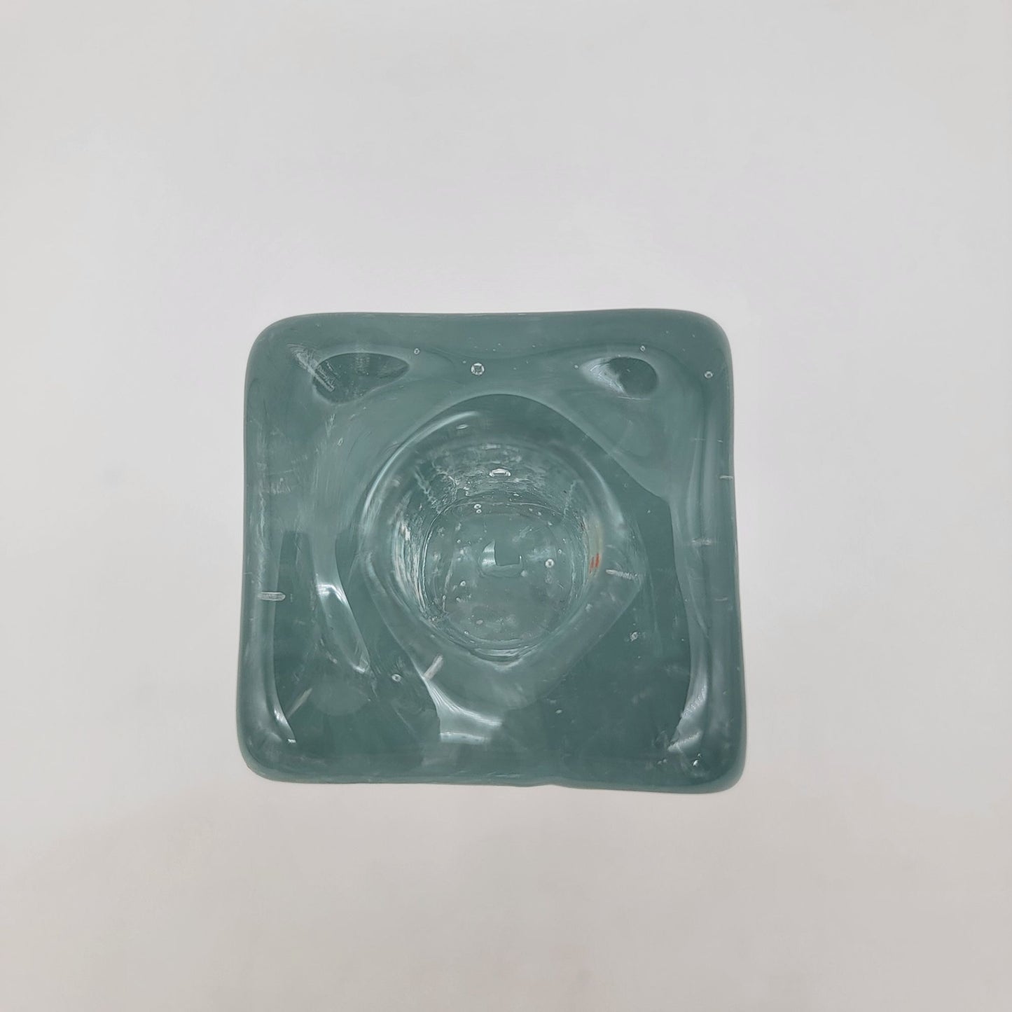 Blenko Handmade Glass Ice Cube Pillar Candle Holder Block B Label