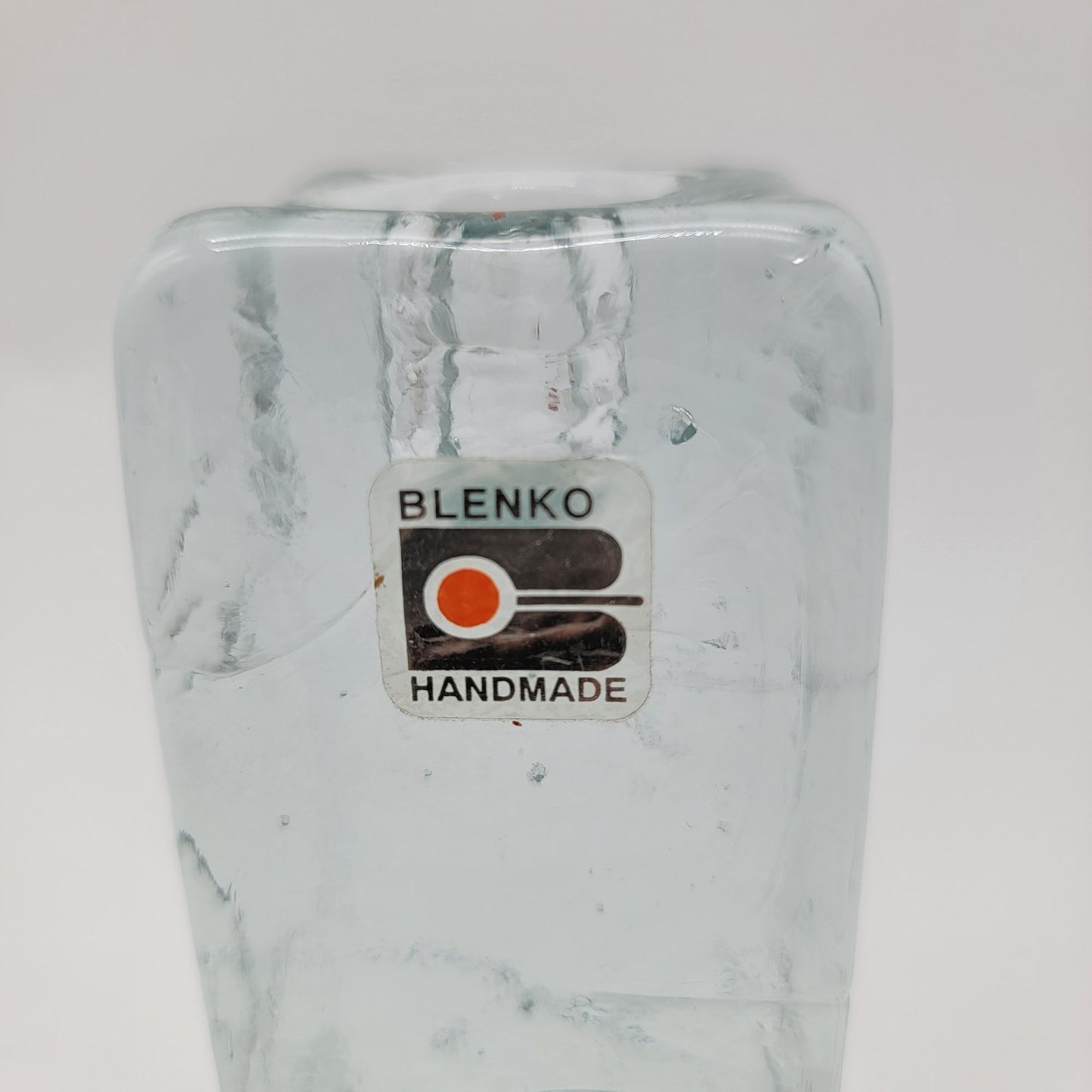 Blenko Handmade Glass Ice Cube Pillar Candle Holder Block B Label