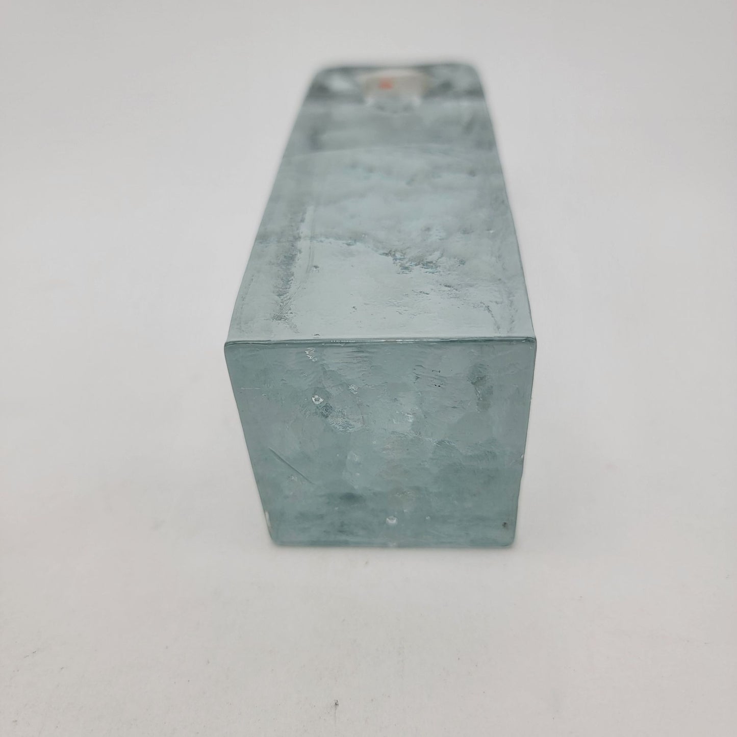 Blenko Handmade Glass Ice Cube Pillar Candle Holder Block B Label