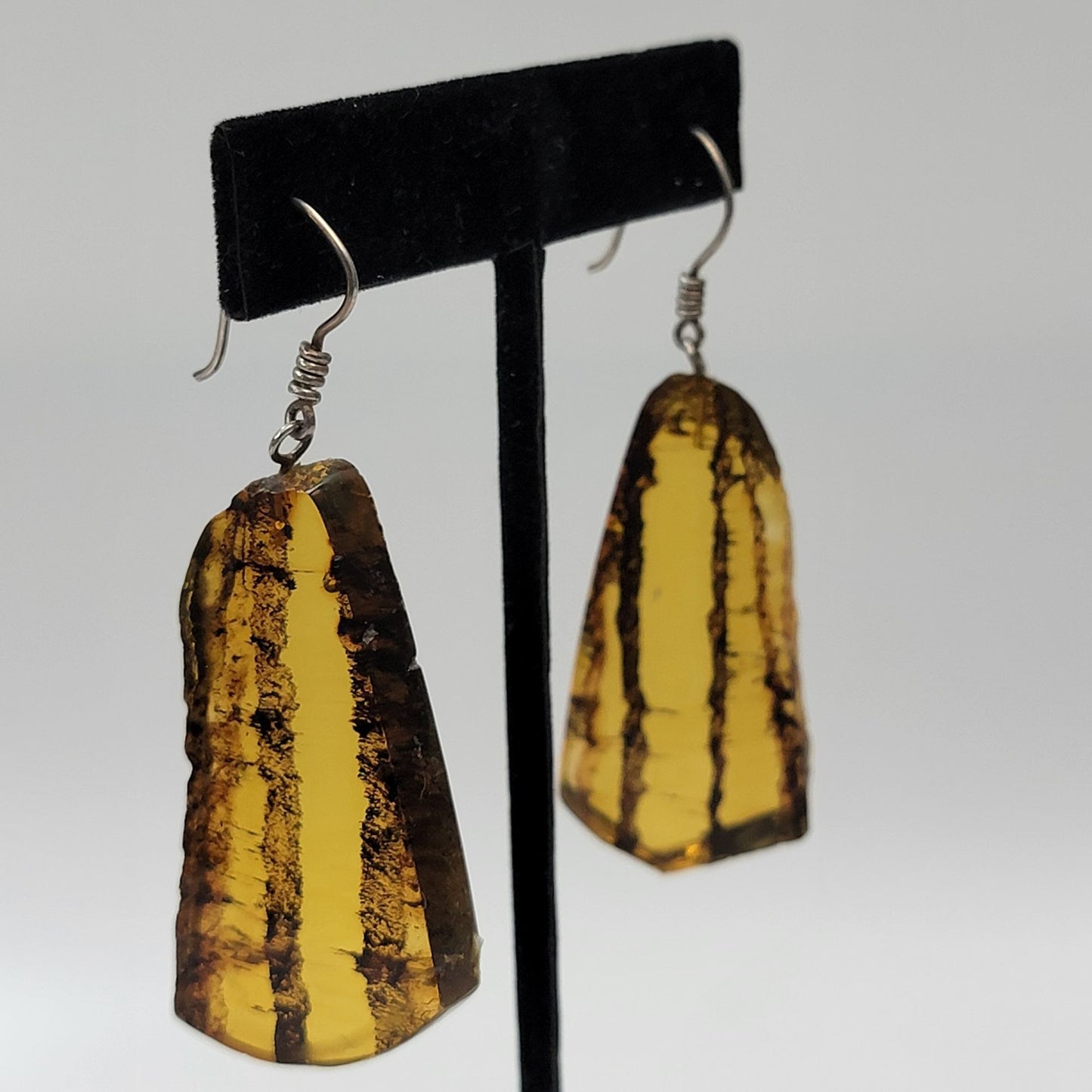 Natural Amber Crystal Slice Statement Dangle Earrings